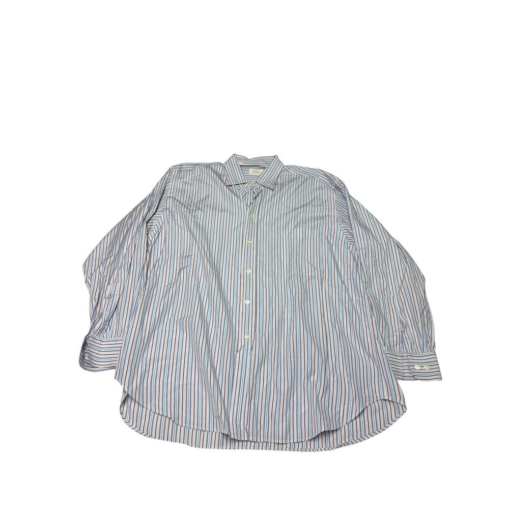Brioni Mens XL Striped Button Down Shirt Blue Red White Cotton Made in Italy - Picture 1 of 10